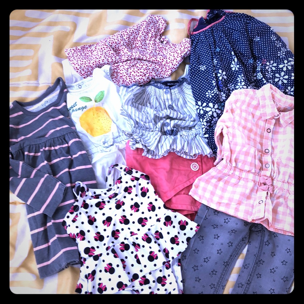 Lot of 9 Baby Girl dress/shirt/pants/shorts swim